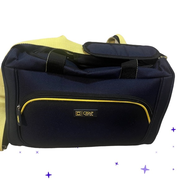 Ralph Lauren Chaps Duffle Bag Carry-On Blue Yellow Travel Fast Shipping - Picture 5 of 10